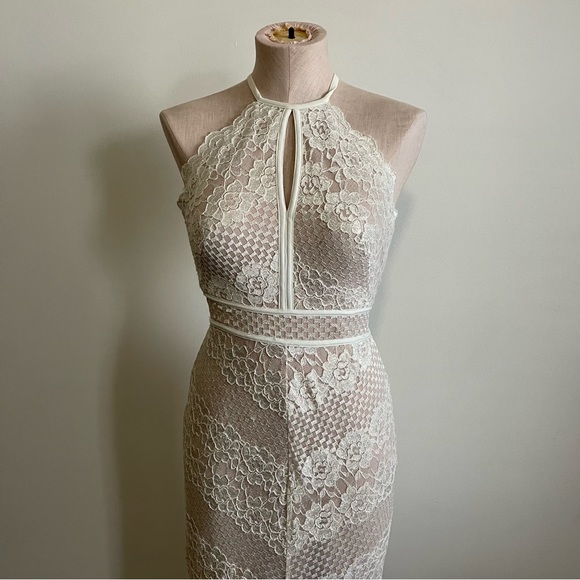 MORGAN & CO Lace Nude Prom Special Occasion Dress Halter-neck - Picture 6 of 15